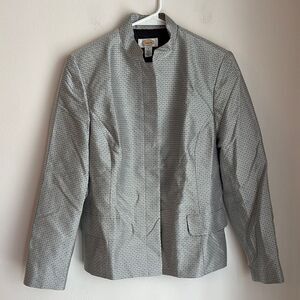 Talbots vintage women’s silk blend silver Textured Jacket mandarin collar size 6